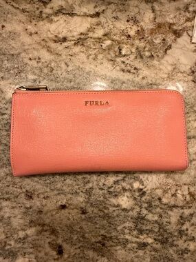 Furla Peach Saffiano Zip-Around Wallet